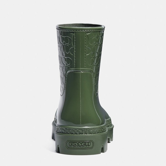 COACH Millie Army Green Logo Rain Boots NEW - Picture 5 of 11